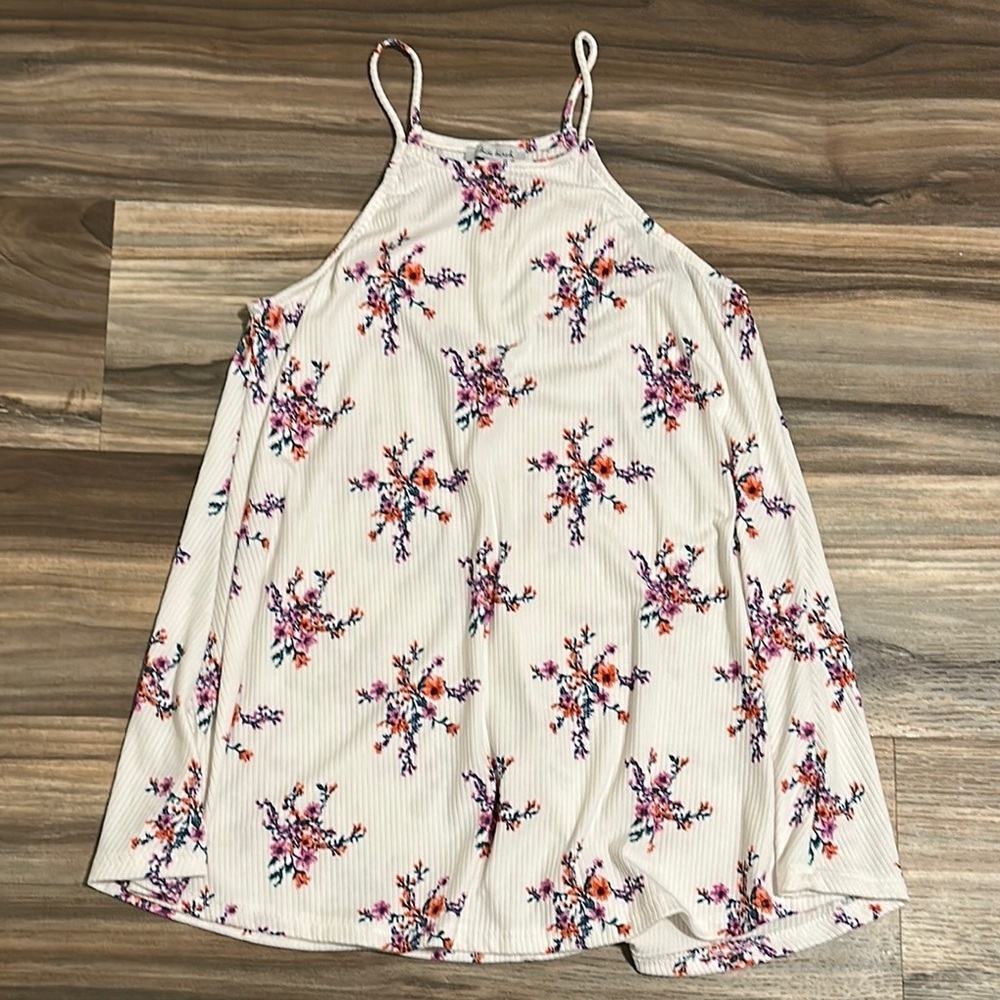 White Birch Womens Size S White Ribbed Floral Spaghetti Strap Tank Top